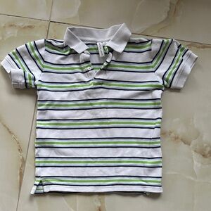 Janie and Jack White Polo with Green and Blue Stripes